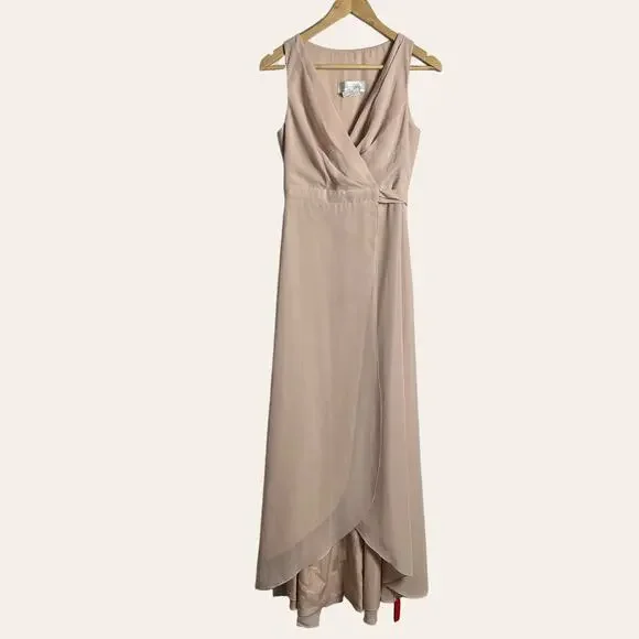 Jenny Packham Cameo Blush Chiffon V-Neck Tie Sleeveless Bridesmaids Wrap Dress